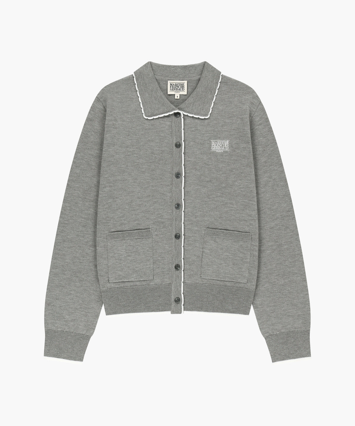 Marithe & Francois Girbaud - Small Classic Logo Collar Lace Trimming Cardigan (Melange Gray) product image 6 | TRAB K-Fashion Australia