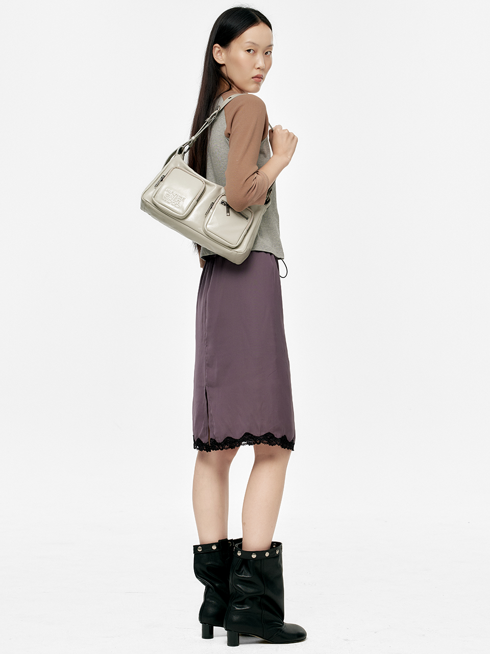 Marge Sherwood - Outpocket Hobo (Light Grey Glossy Plain) product image 3 | TRAB K-Fashion Australia