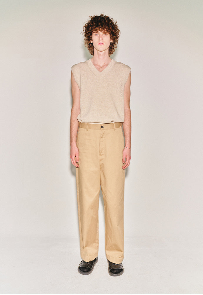 Tonywack - High-Twist Cotton No Tuck Wide Trousers (Beige) product image 1 | TRAB K-Fashion Australia