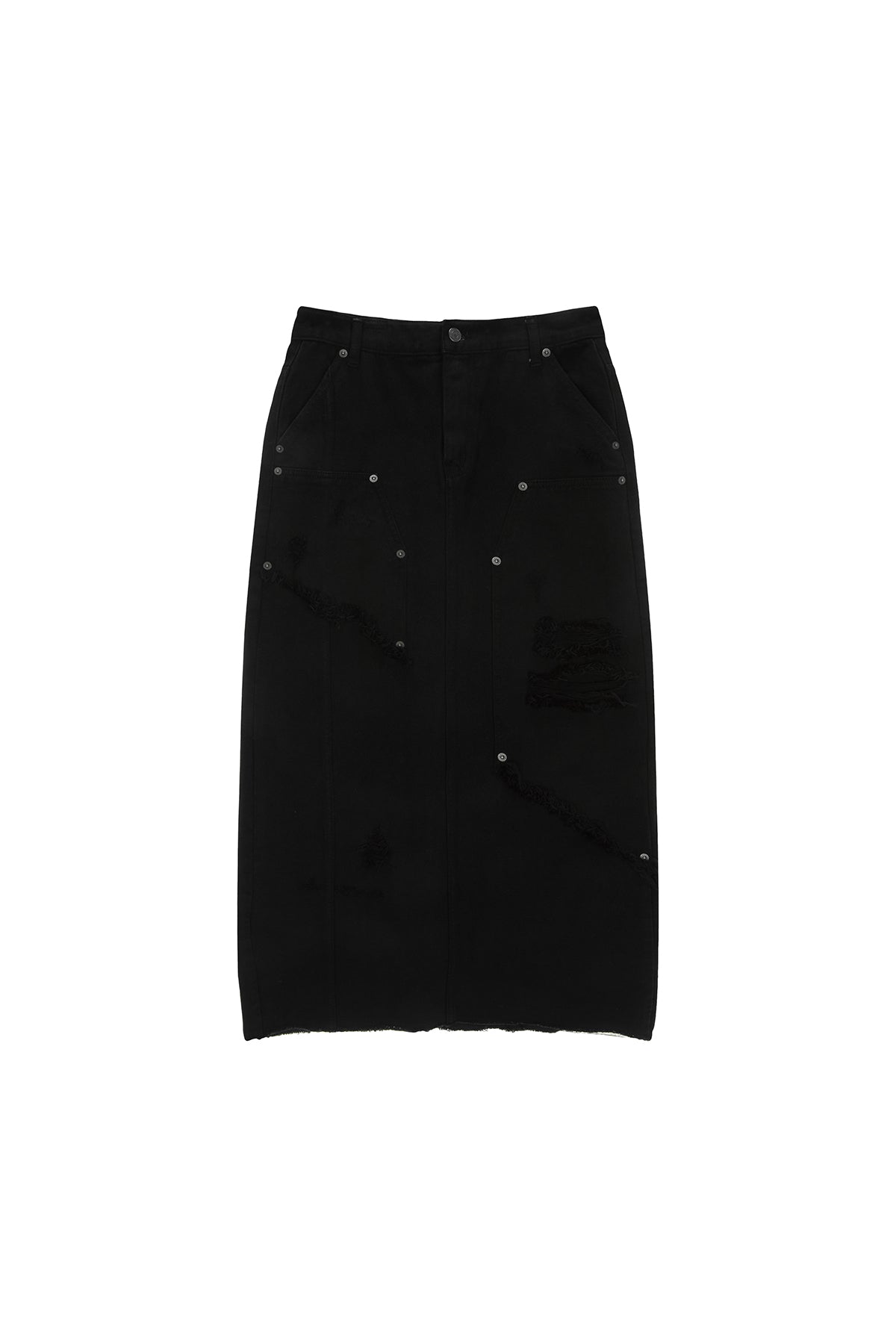 Matin Kim - Unbalance Damage Denim Skirt (Black) product image 1 | TRAB K-Fashion Australia