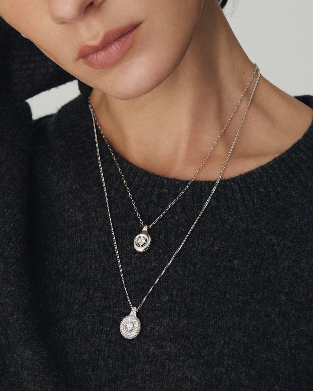 Numbering - Oval Solitaire Pendant Necklace with a  Dimensional Pave Frame #3802 product image 3 | TRAB K-Fashion Australia