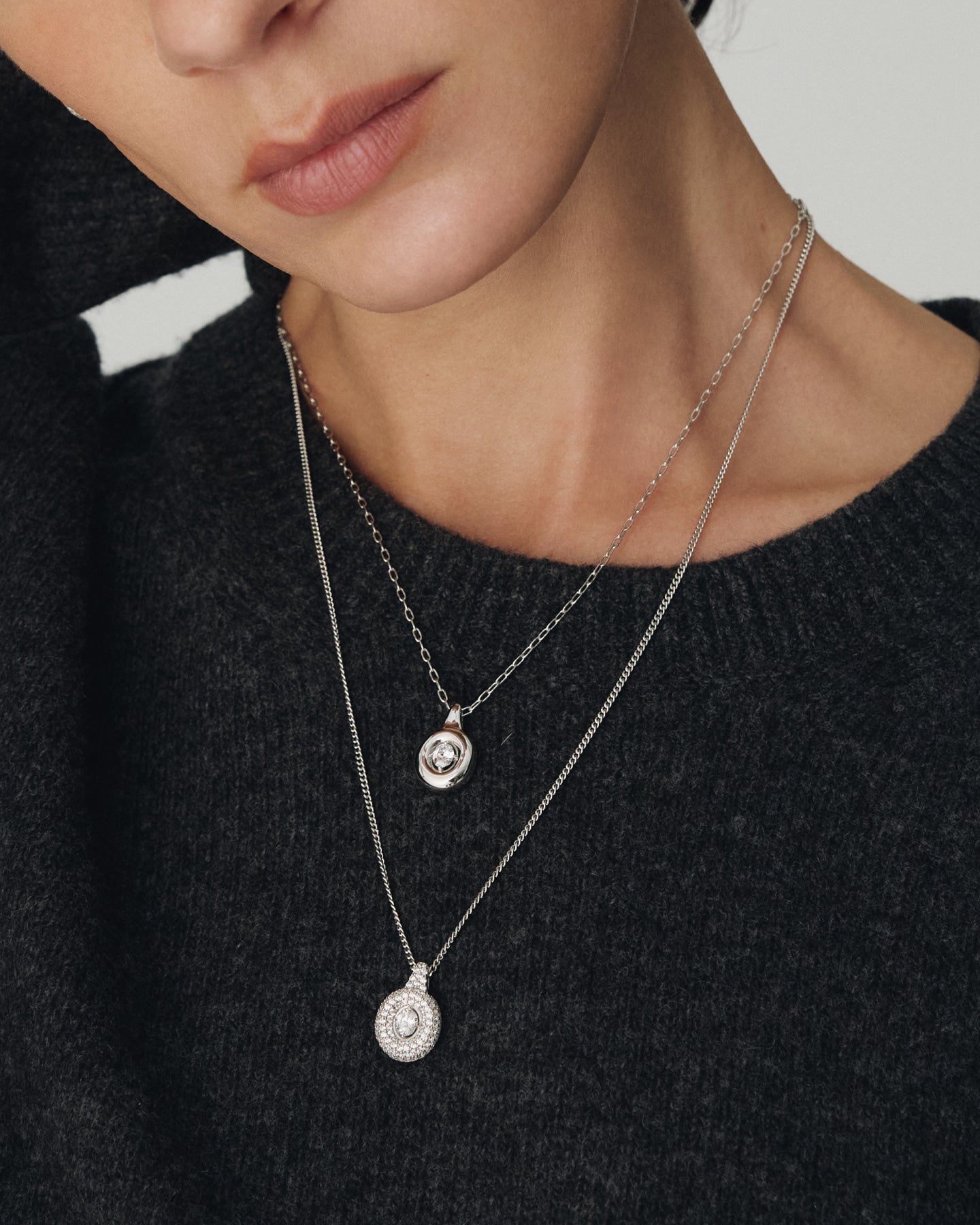 Numbering - Oval Solitaire Pendant Necklace with a  Dimensional Pave Frame #3802 product image 3 | TRAB K-Fashion Australia