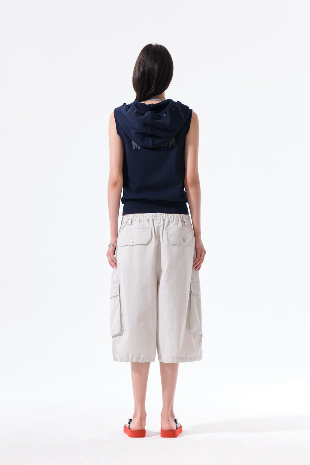 Matin Kim - Back Logo Jersey Hood Vest (Navy) product image 8 | TRAB K-Fashion Australia