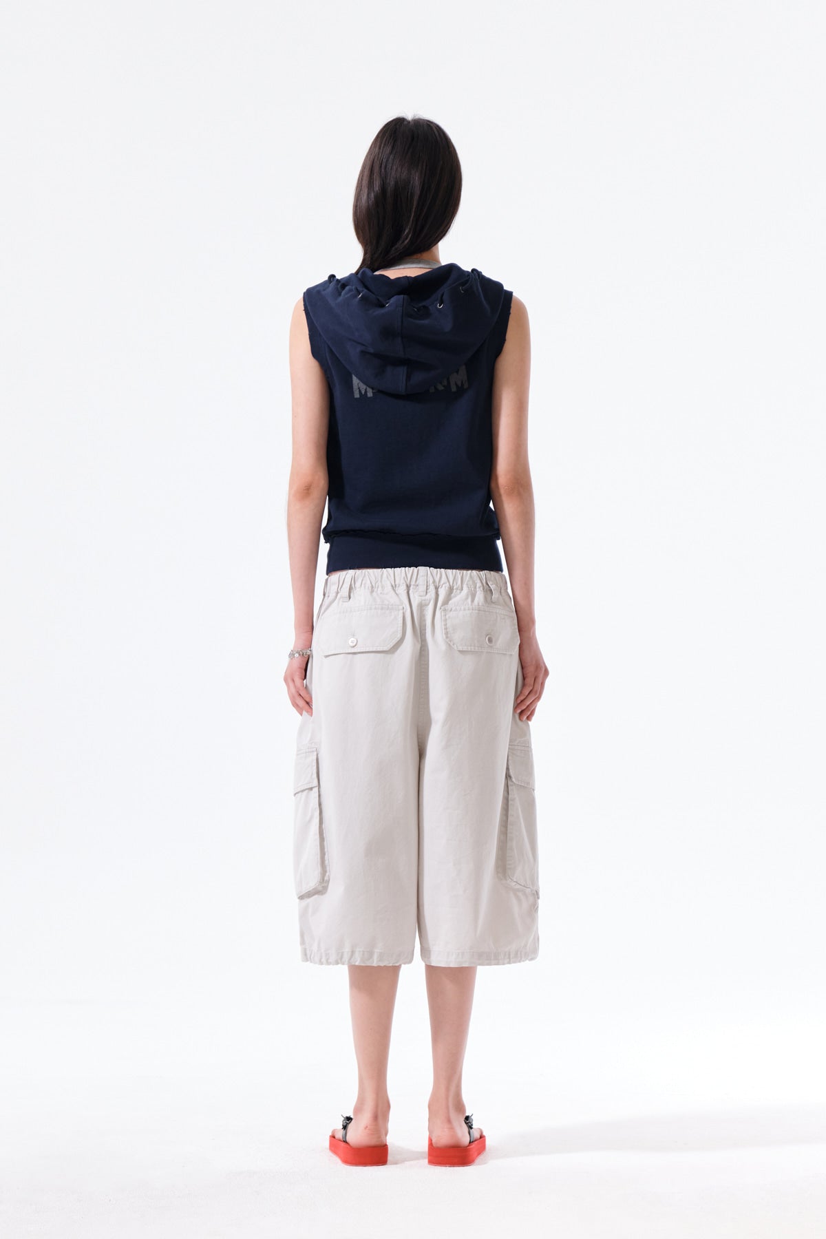 Matin Kim - Back Logo Jersey Hood Vest (Navy) product image 8 | TRAB K-Fashion Australia