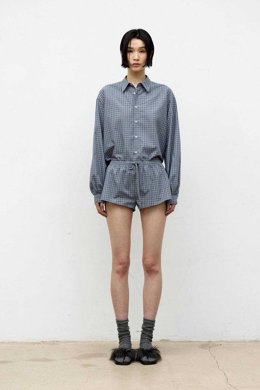 Coor - Puff Cuffs Check Shirt (Blue Check) product image 2 | TRAB K-Fashion Australia