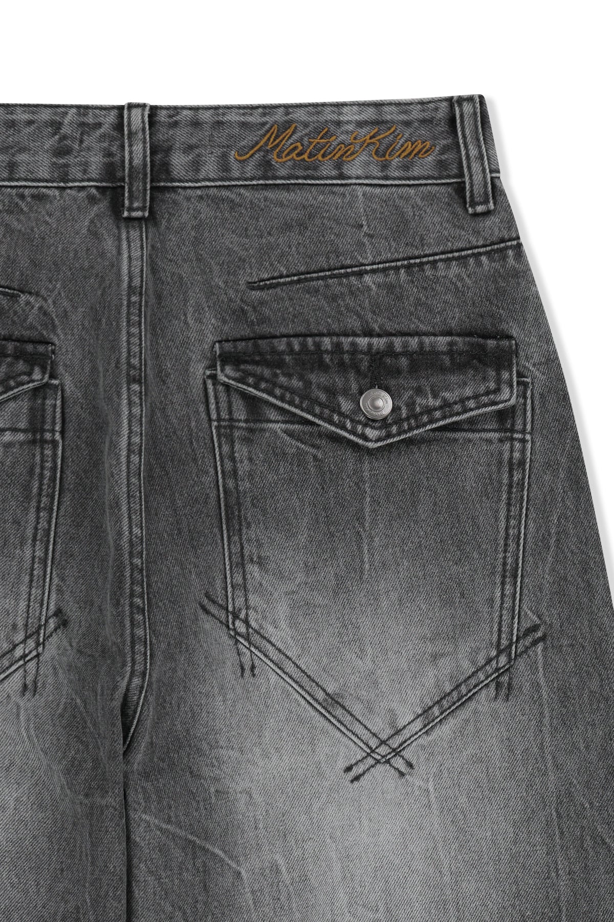 Matin Kim - Matin Waist Logo Wide Denim Pants (Grey) product image 5 | TRAB K-Fashion Australia
