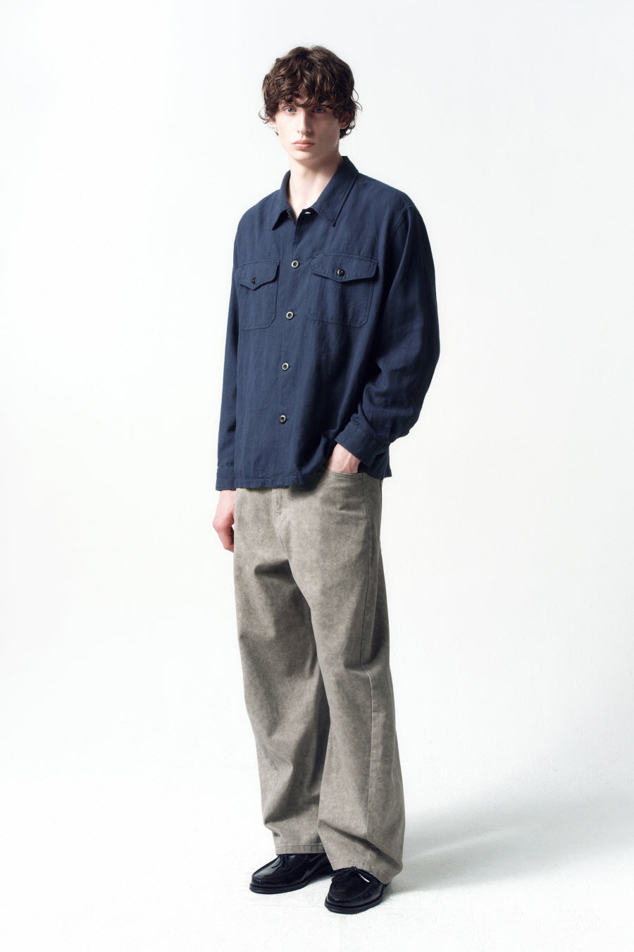 Insilence - Garment-dyed Fatigue Shirt (Navy) product image 4 | TRAB K-Fashion Australia