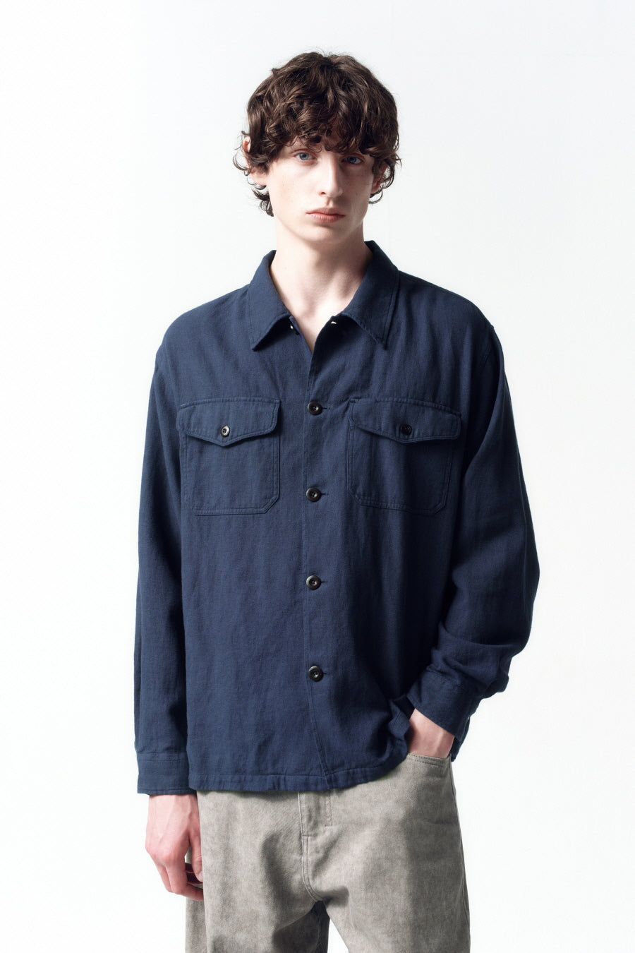 Insilence - Garment-dyed Fatigue Shirt (Navy) product image 2 | TRAB K-Fashion Australia