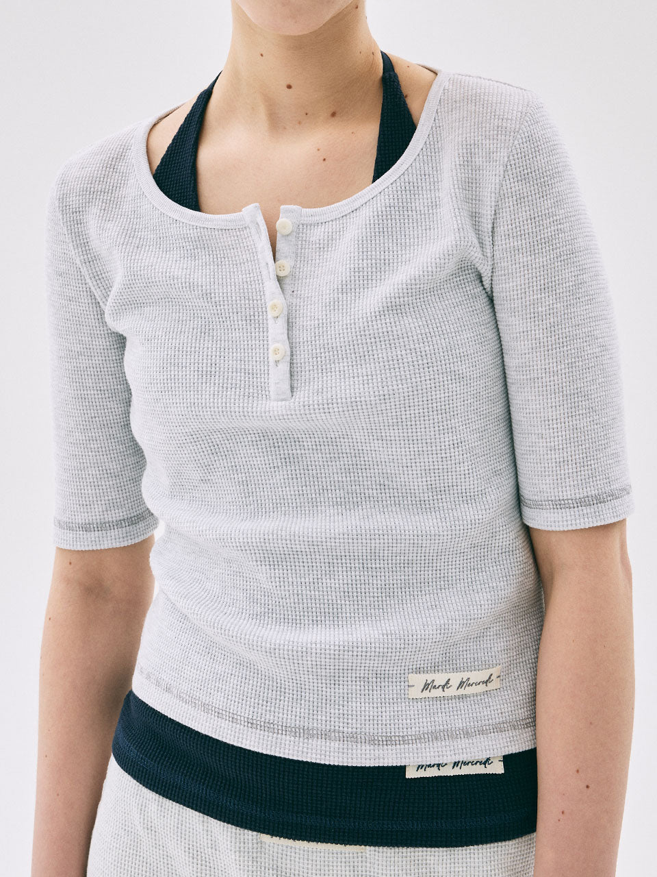 Mardi Mercredi - Waffle Slim Top Henley Neck Half Sleeve (Heather) product image 1 | TRAB K-Fashion Australia