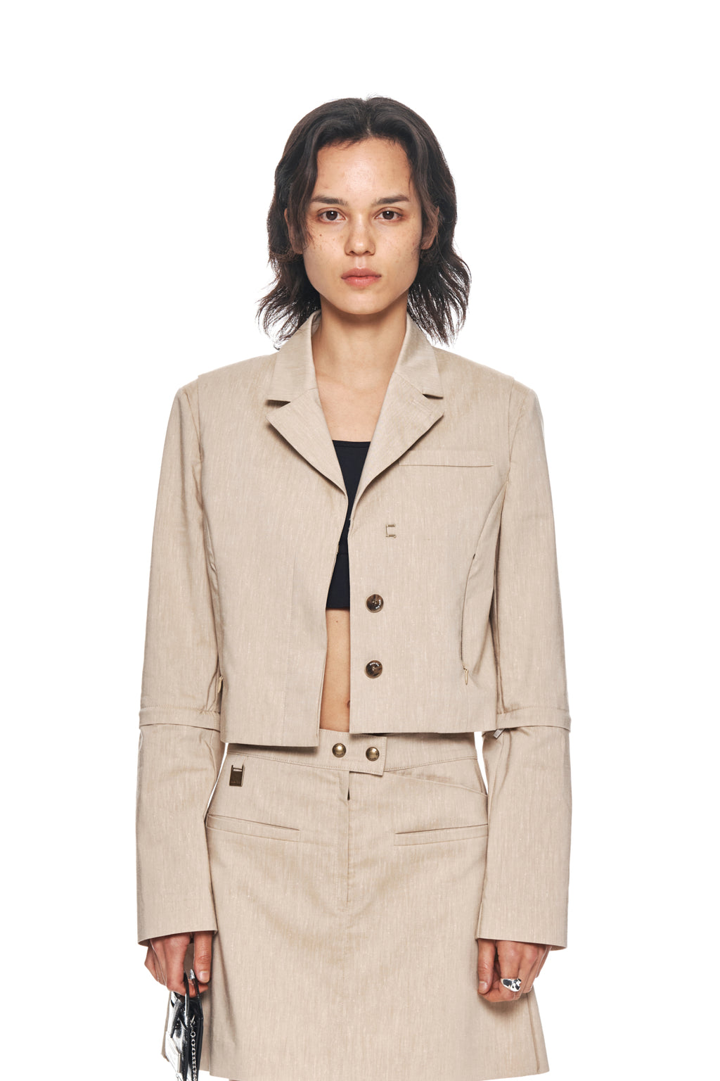 Matin Kim - Zipper Point Linen Crop Jacket (Beige) product image 10 | TRAB K-Fashion Australia