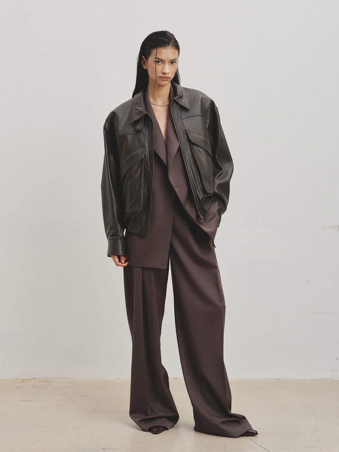 Tonywack - Lamb Leather Bomber Jacket (Dark Brown) product image 2 | TRAB K-Fashion Australia