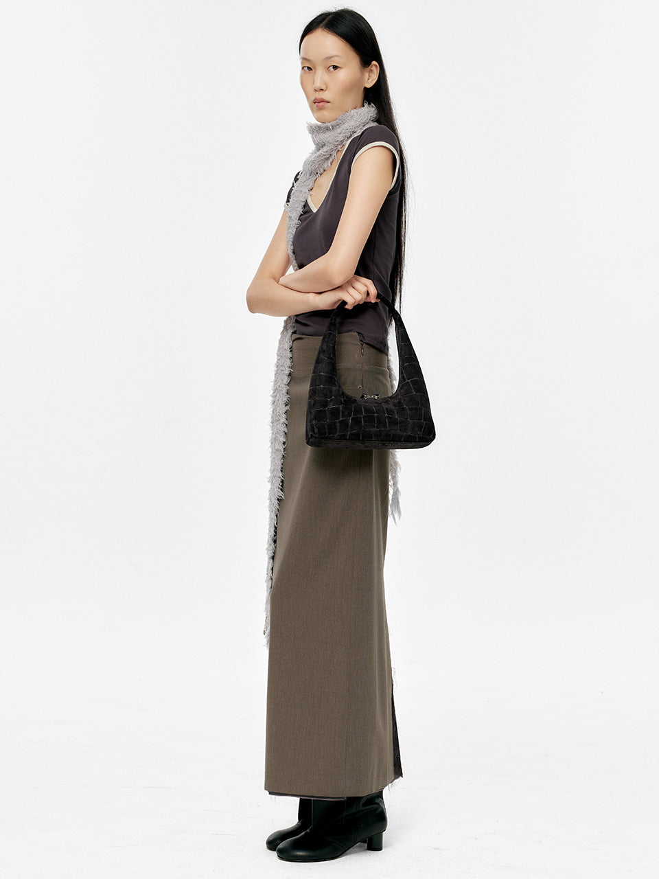 Marge Sherwood - Hobo Shoulder (Black Croc-Effect Suede) product image 3 | TRAB K-Fashion Australia