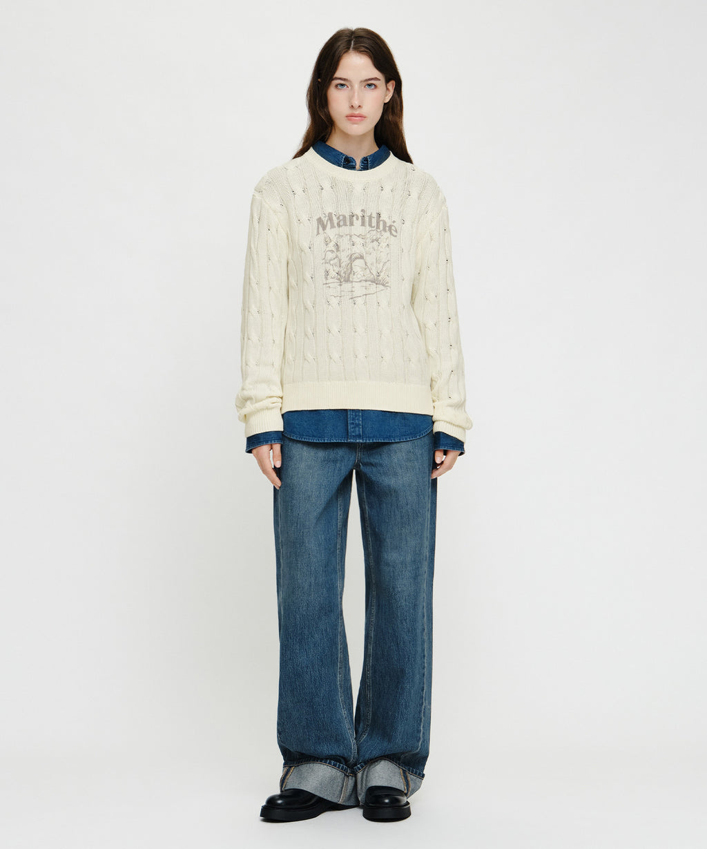 Marithe & Francois Girbaud - [Pre-order – Ships 7 Oct] Semi-wide Turn Up Denim Pants (Blue) product image 4 | TRAB K-Fashion Australia