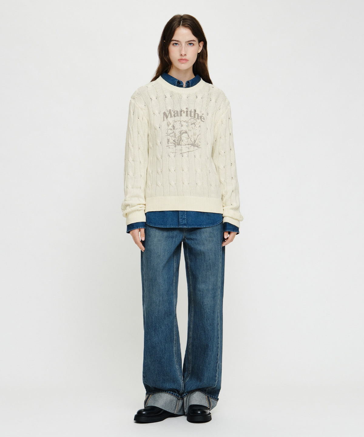 Marithe & Francois Girbaud - [Pre-order – Ships 7 Oct] Semi-wide Turn Up Denim Pants (Blue) product image 4 | TRAB K-Fashion Australia