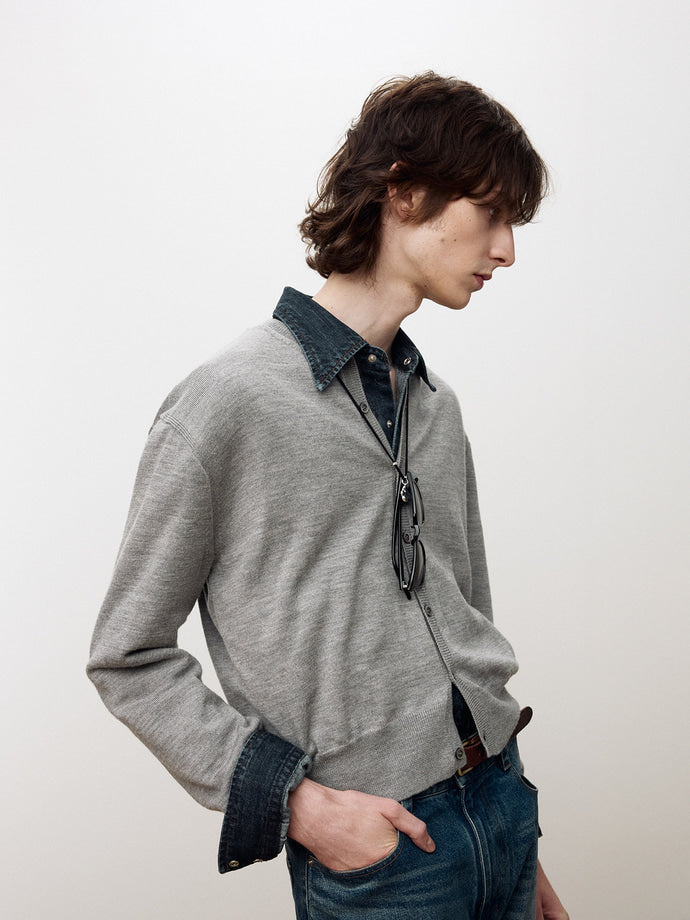 Tonywack - Super Fine Wool Crew-Neck Cardigan (Grey) product image 8 | TRAB K-Fashion Australia