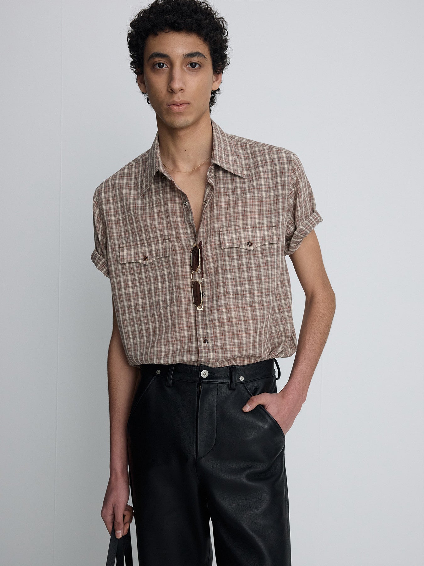 Tonywack - Checked Cotton Blend Western Shirt (Taupe/Amber) product image 10 | TRAB K-Fashion Australia