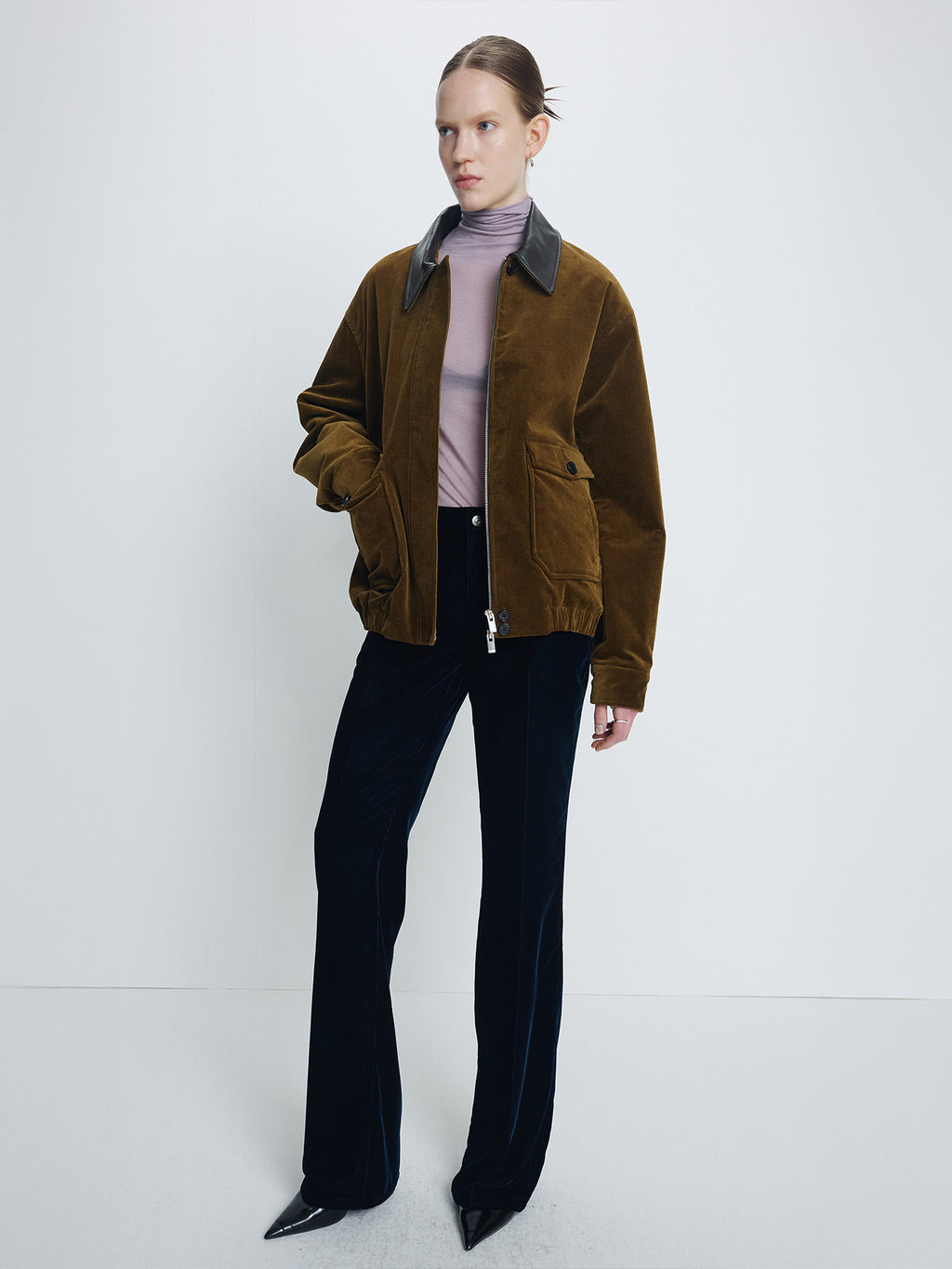 Tonywack - Leather Collar Corduroy Bomber Jacket (Olive Brown) product image 6 | TRAB K-Fashion Australia