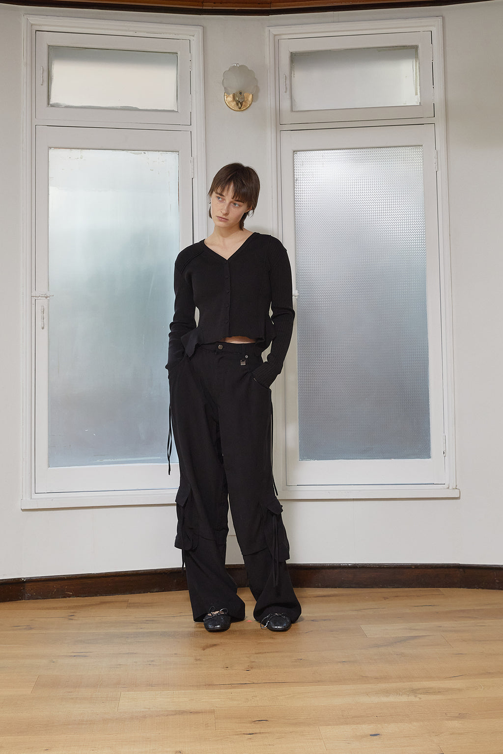 Matin Kim - String Pocket Wide Cargo Pants (Black) product image 10 | TRAB K-Fashion Australia
