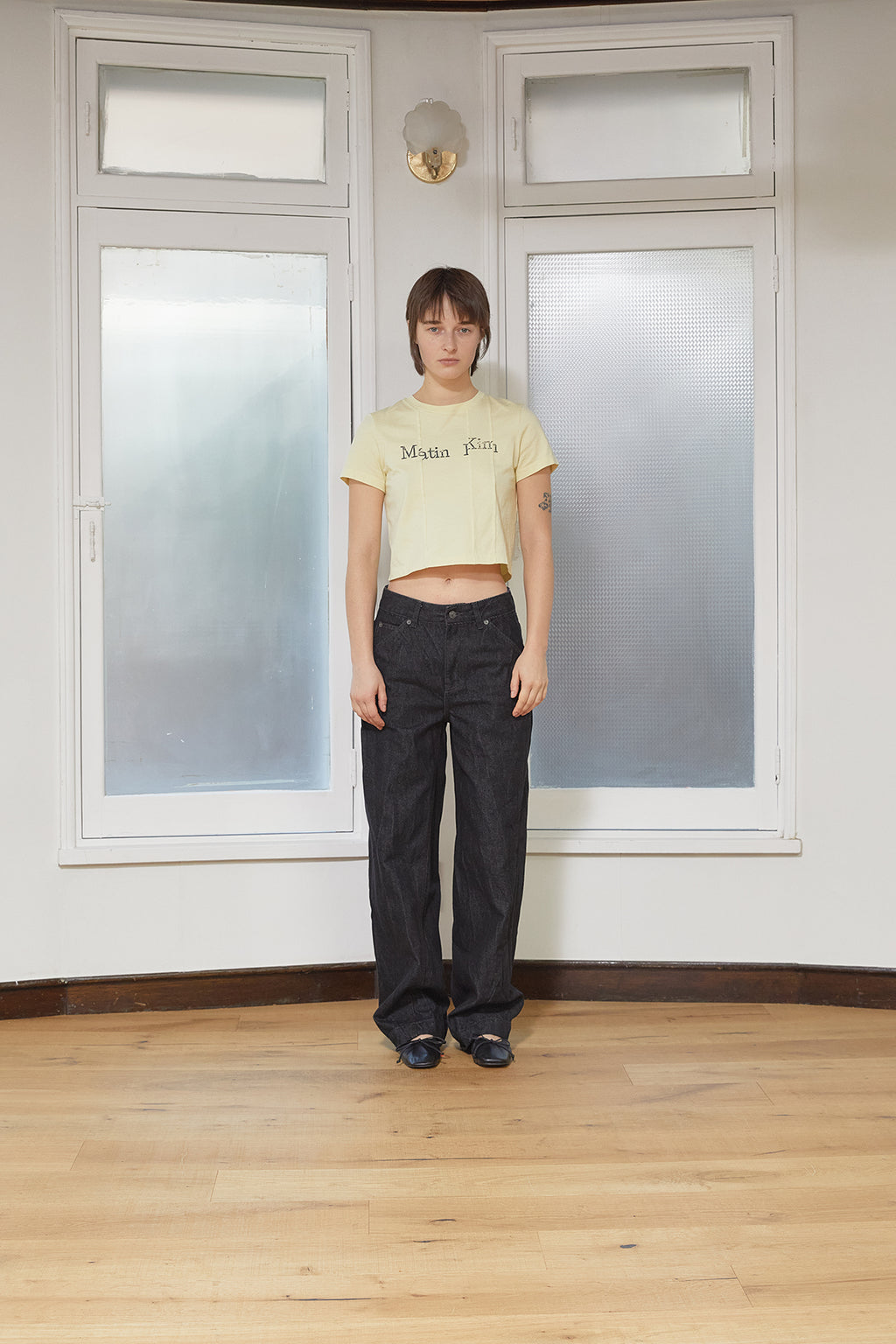 Matin Kim - Unbalance Typo Logo Crop Top (Yellow) product image 5 | TRAB K-Fashion Australia