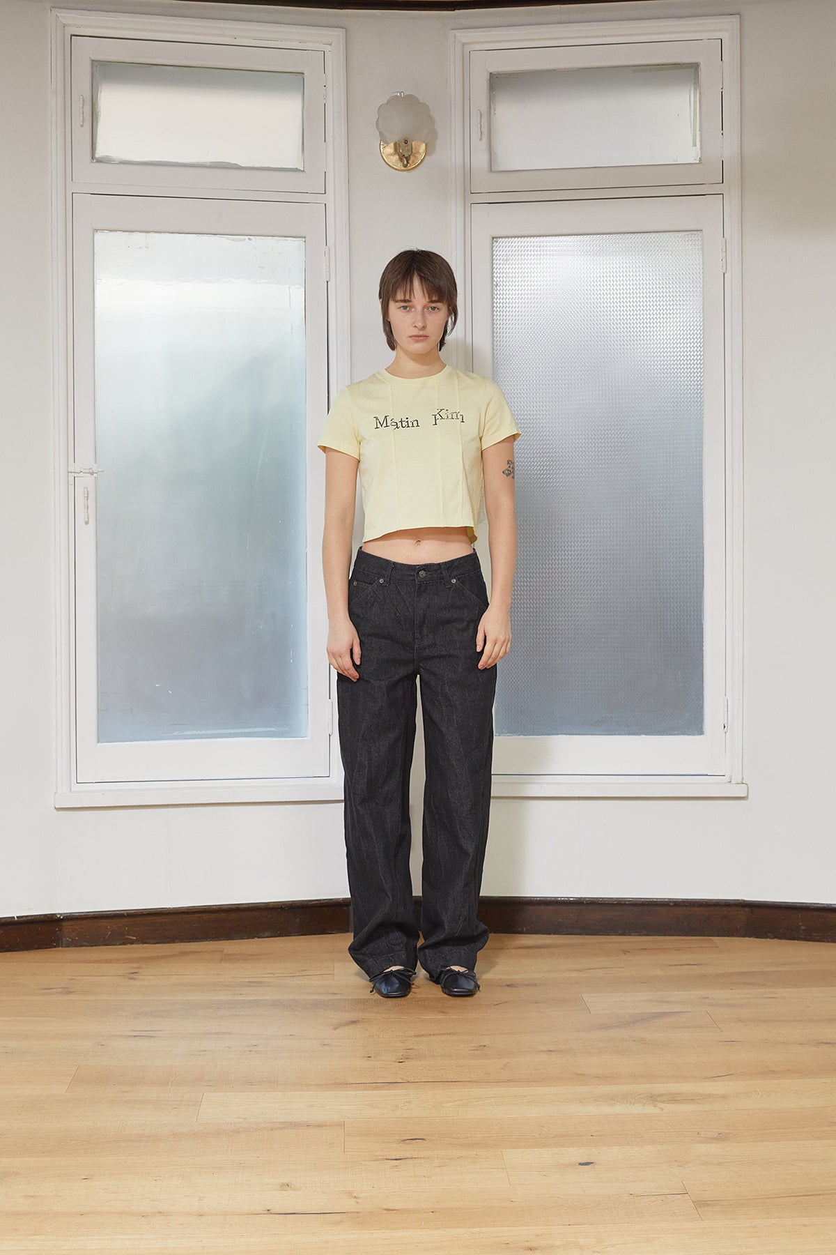 Matin Kim - Unbalance Typo Logo Crop Top (Yellow) product image 5 | TRAB K-Fashion Australia