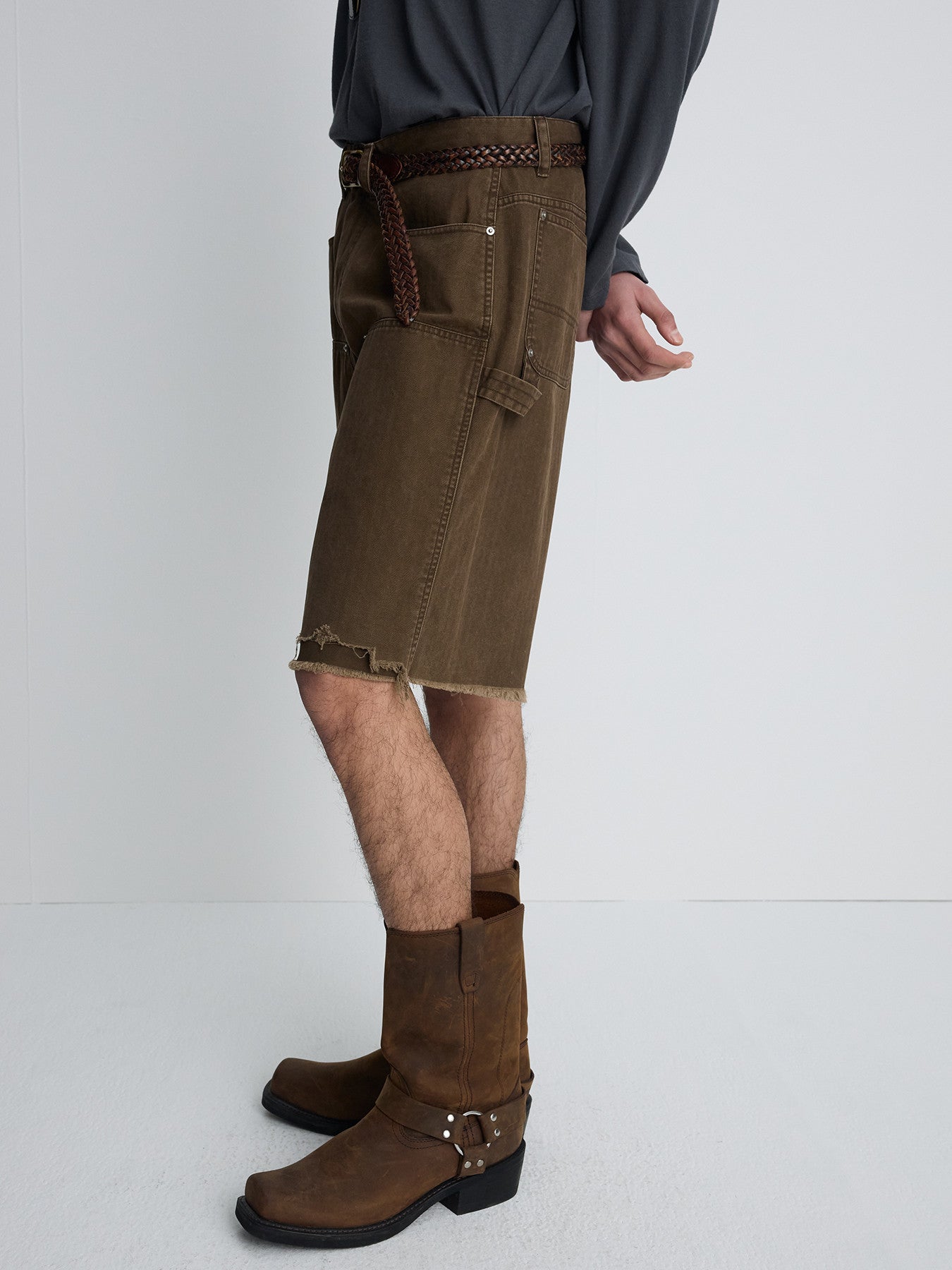 Tonywack - Hand Distressed Hbt Double Knee Shorts (Faded Brown) product image 6 | TRAB K-Fashion Australia