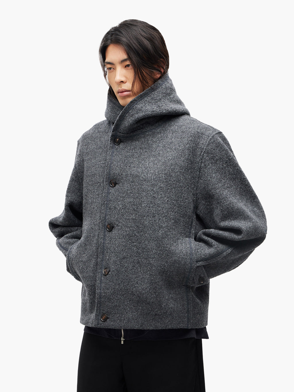 Jiyong Kim - Hooded Wool Jacket (Grey) product image 2 | TRAB K-Fashion Australia