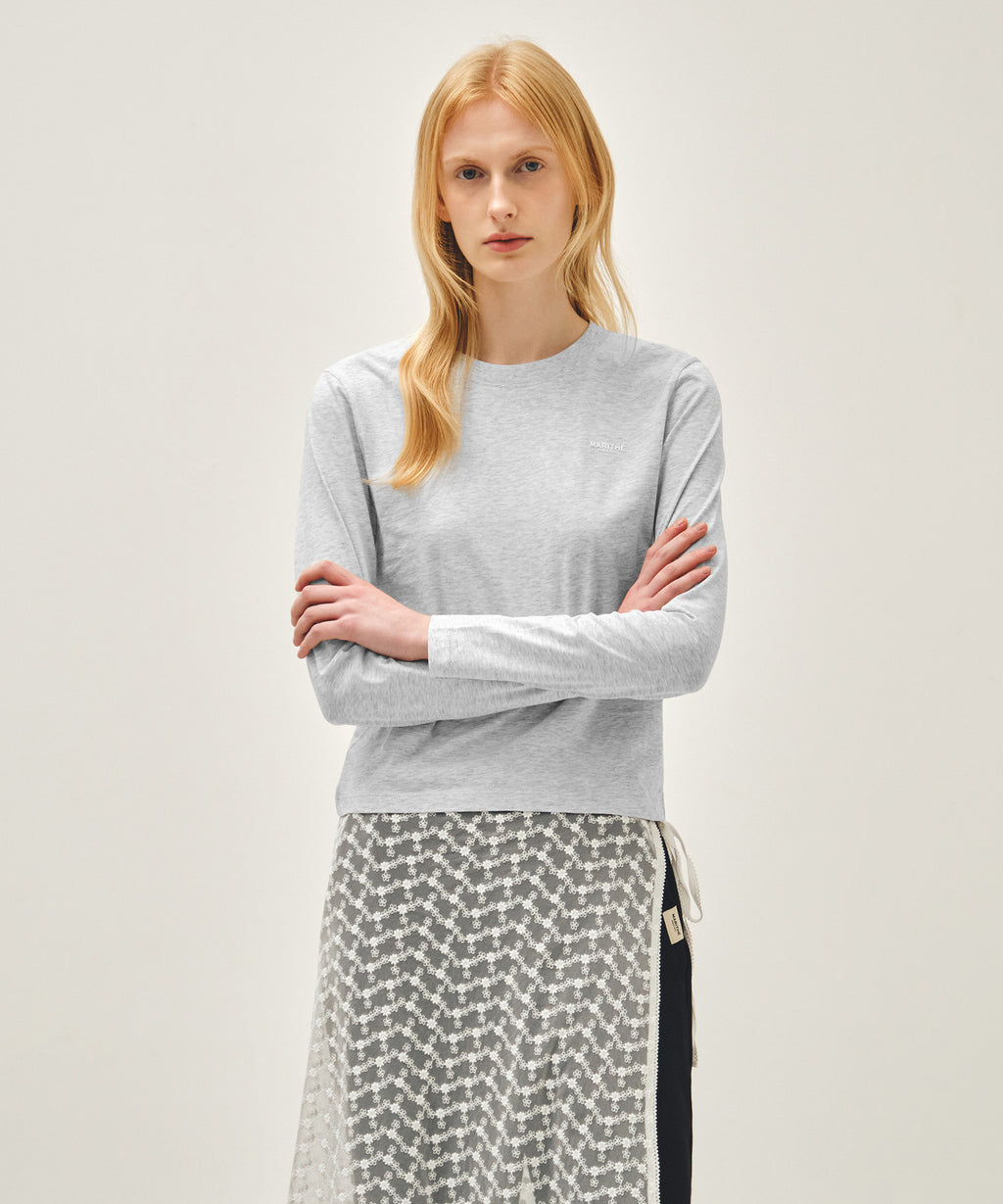 Marithe & Francois Girbaud - Regular Logo Long Sleeve Tee (Light Heather Gray) product image 1 | TRAB K-Fashion Australia