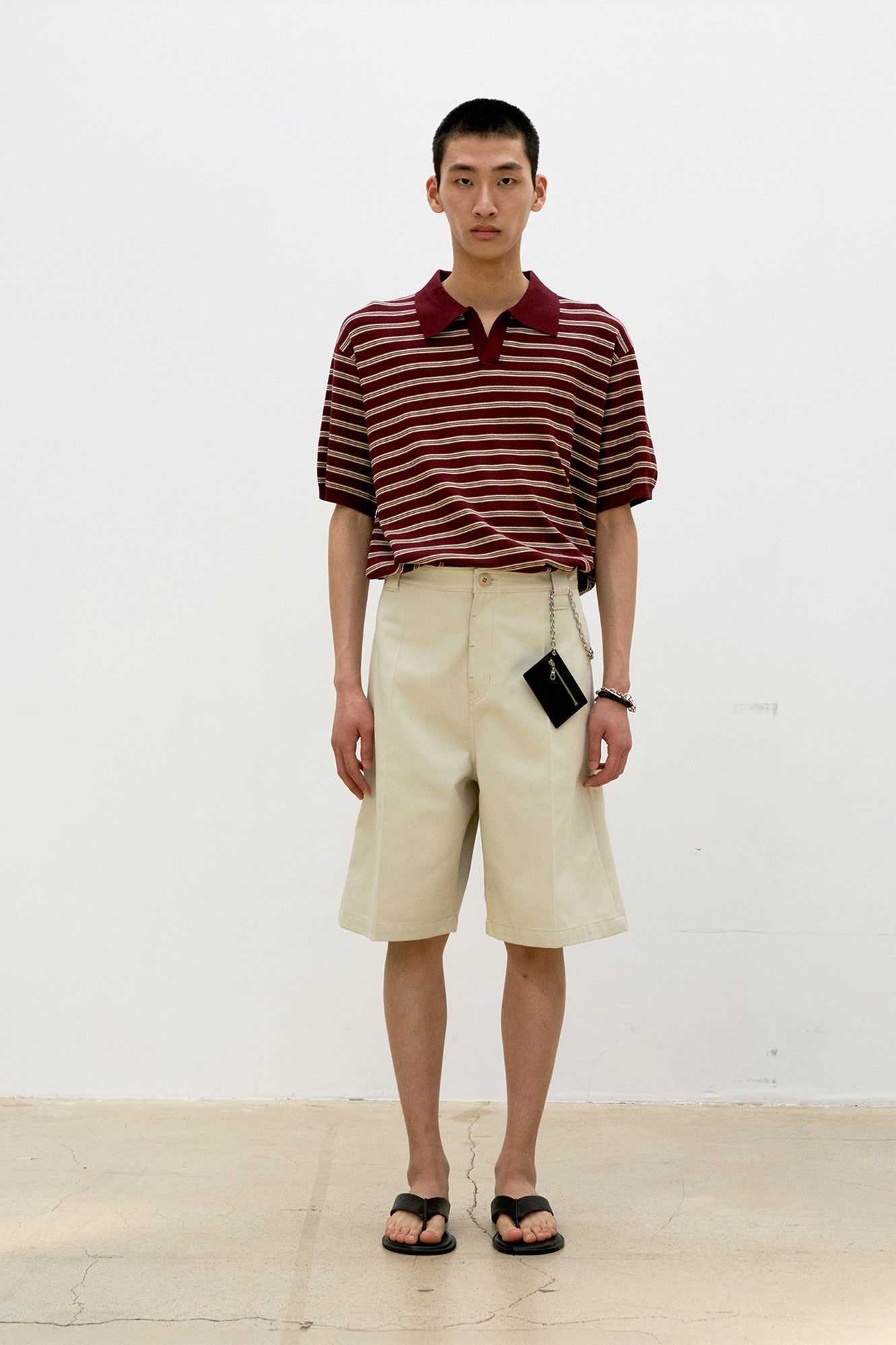 Coor - Open-Collar Stripe Sweater (Burgundy) product image 2 | TRAB K-Fashion Australia