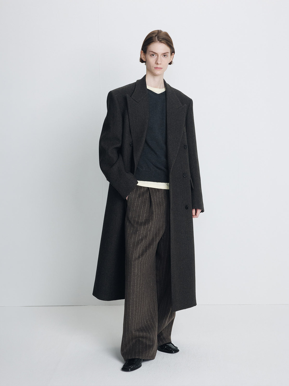 Tonywack - Herringbone Wool Double-Breasted Coat (Moss Brown) product image 1 | TRAB K-Fashion Australia