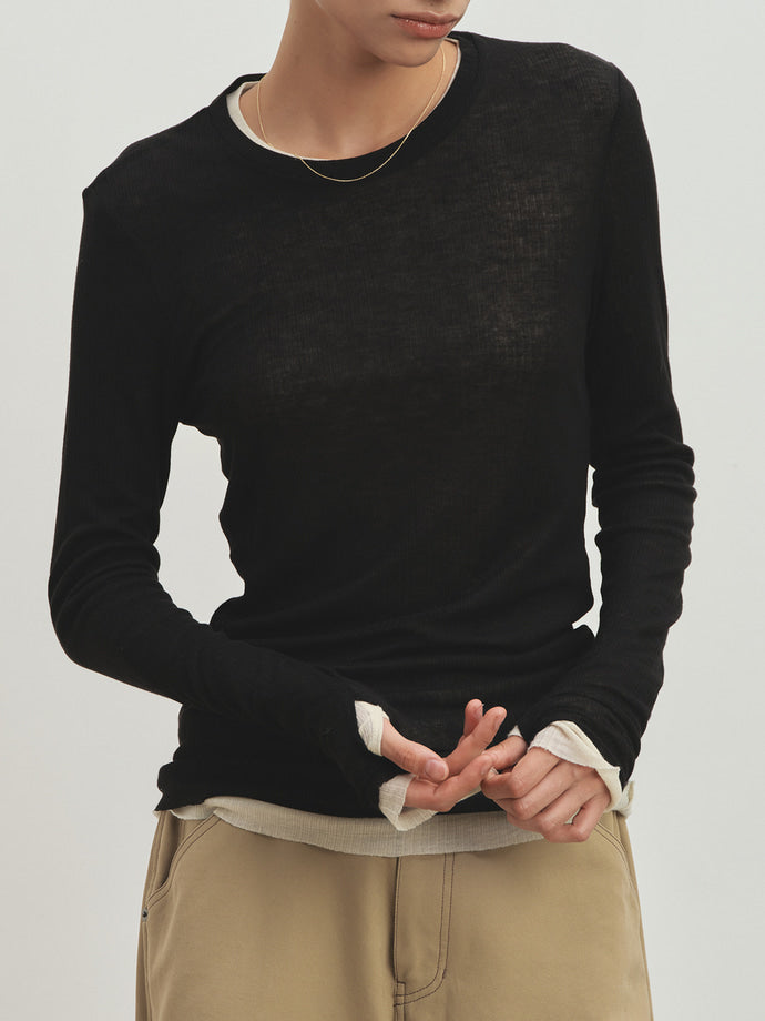 Tonywack - Sheer Wool Ribbed Knit Top (Black) product image 8 | TRAB K-Fashion Australia