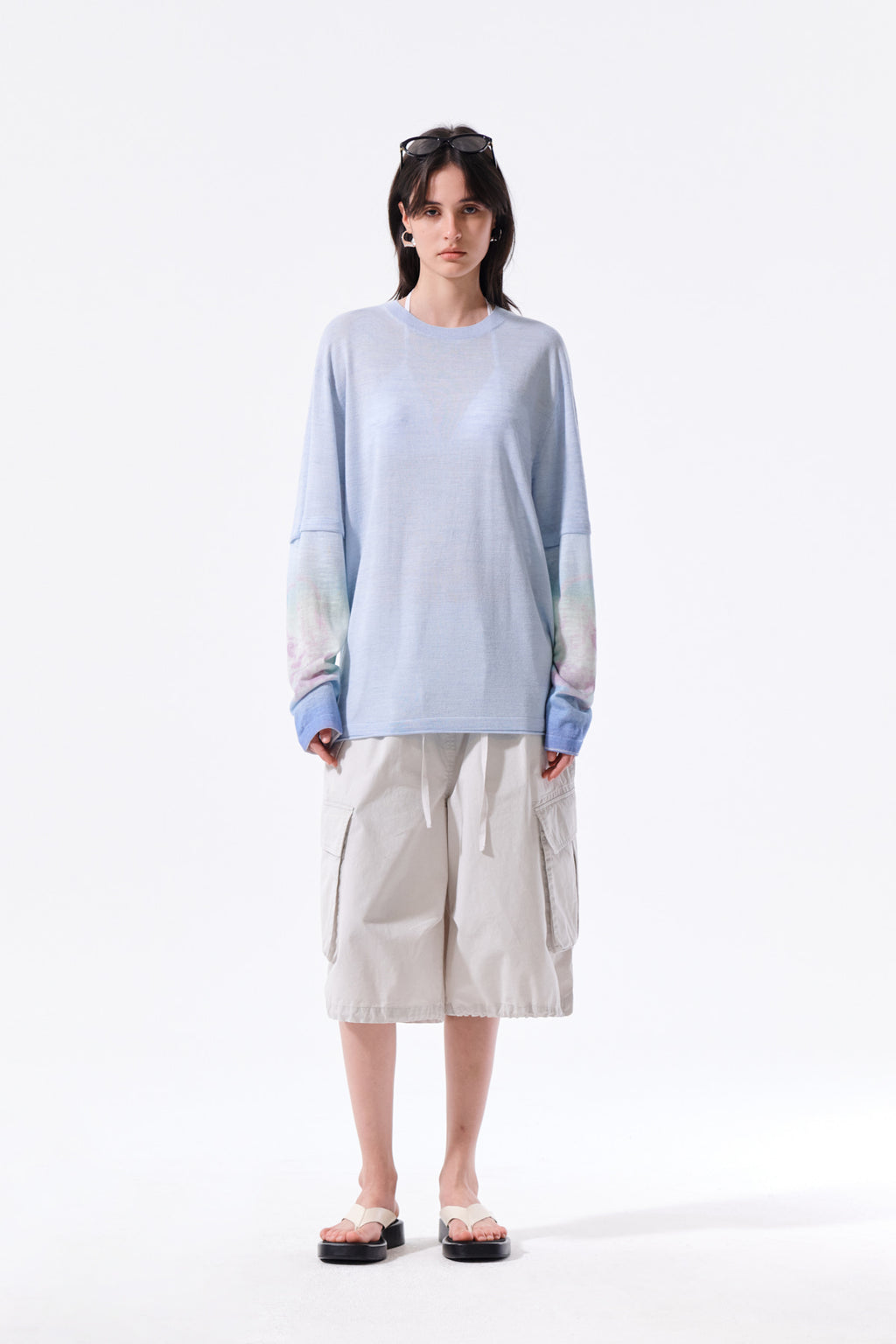 Matin Kim - Sleeve Print Knit Pullover (Light Blue) product image 9 | TRAB K-Fashion Australia