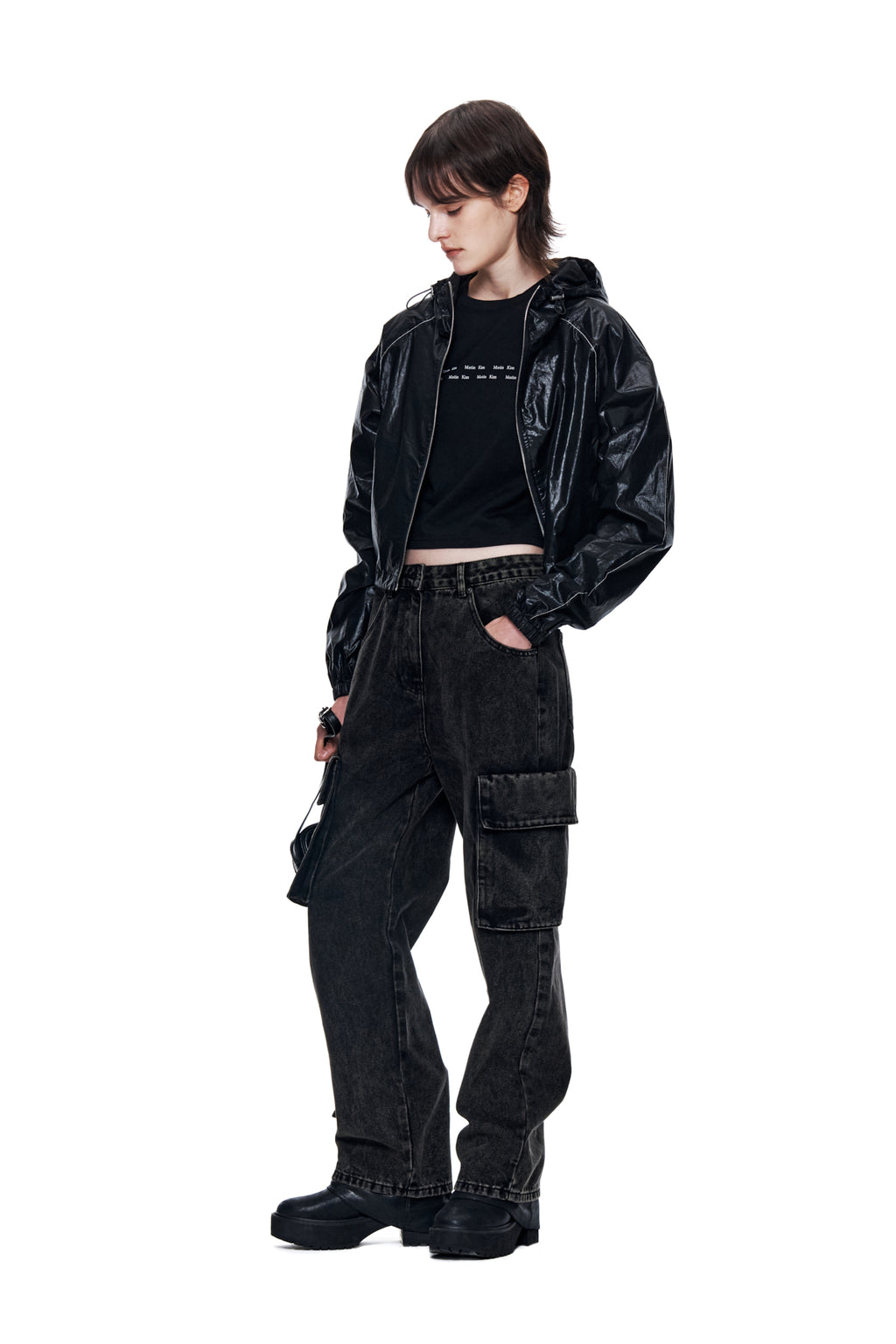 Matin Kim - Matin Crop Hoody Coating Jumper (Black) product image 9 | TRAB K-Fashion Australia
