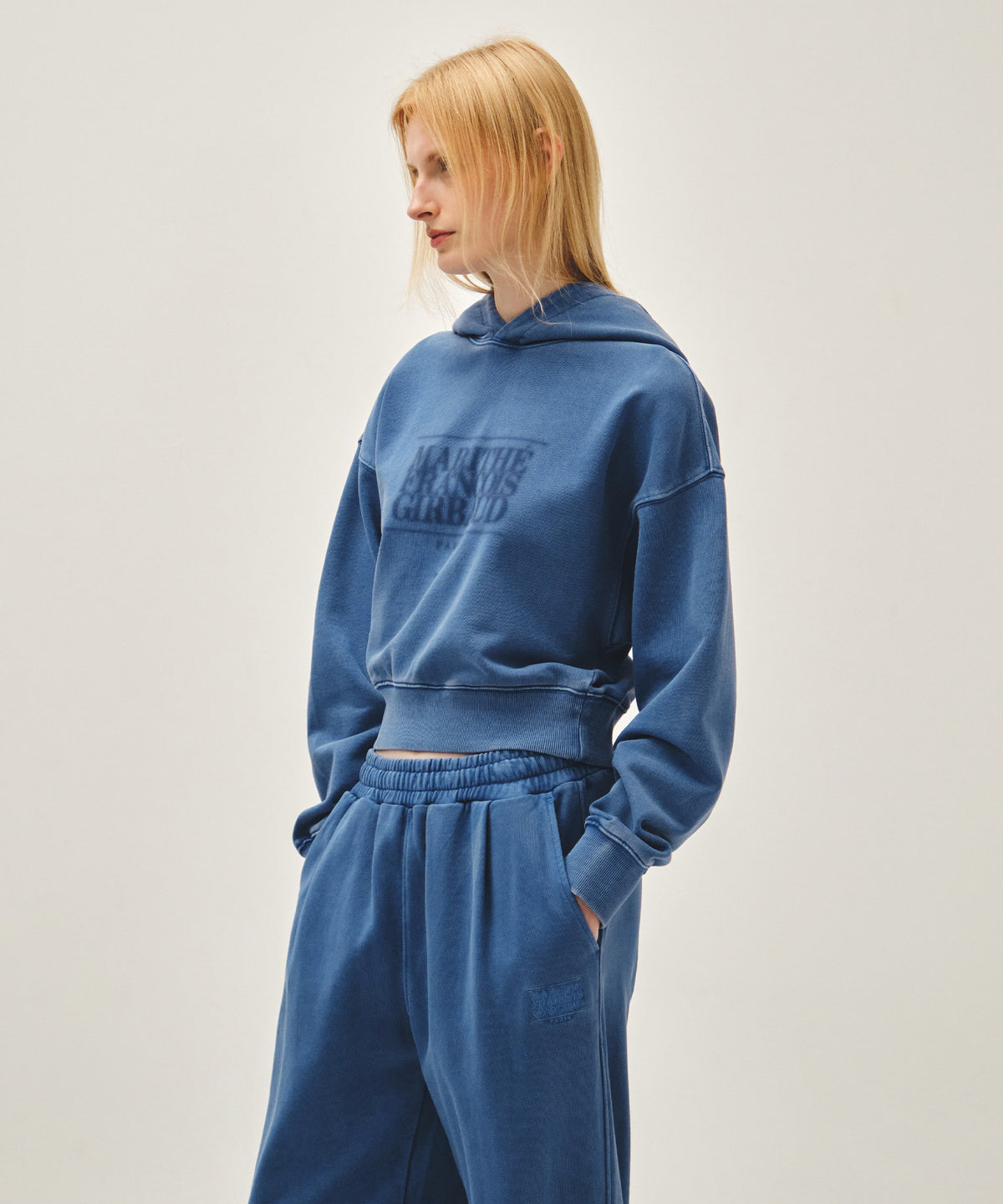 Marithe & Francois Girbaud - Shadow Classic Logo Dyeing Crop Hoodie (Blue) product image 2 | TRAB K-Fashion Australia