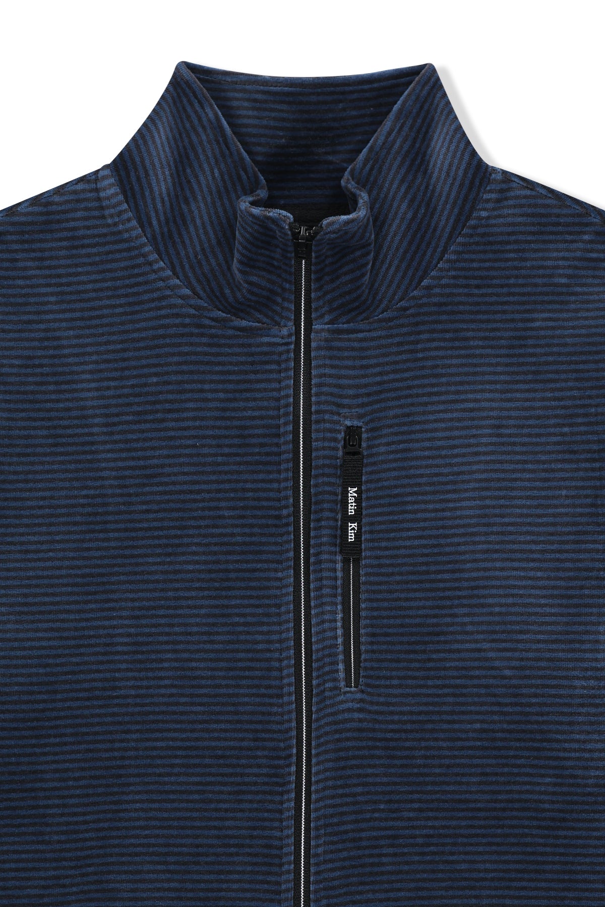Matin Kim - [Pre-Order – Ships October 8] Striped Velour Zip Up (Navy) product image 3 | TRAB K-Fashion Australia