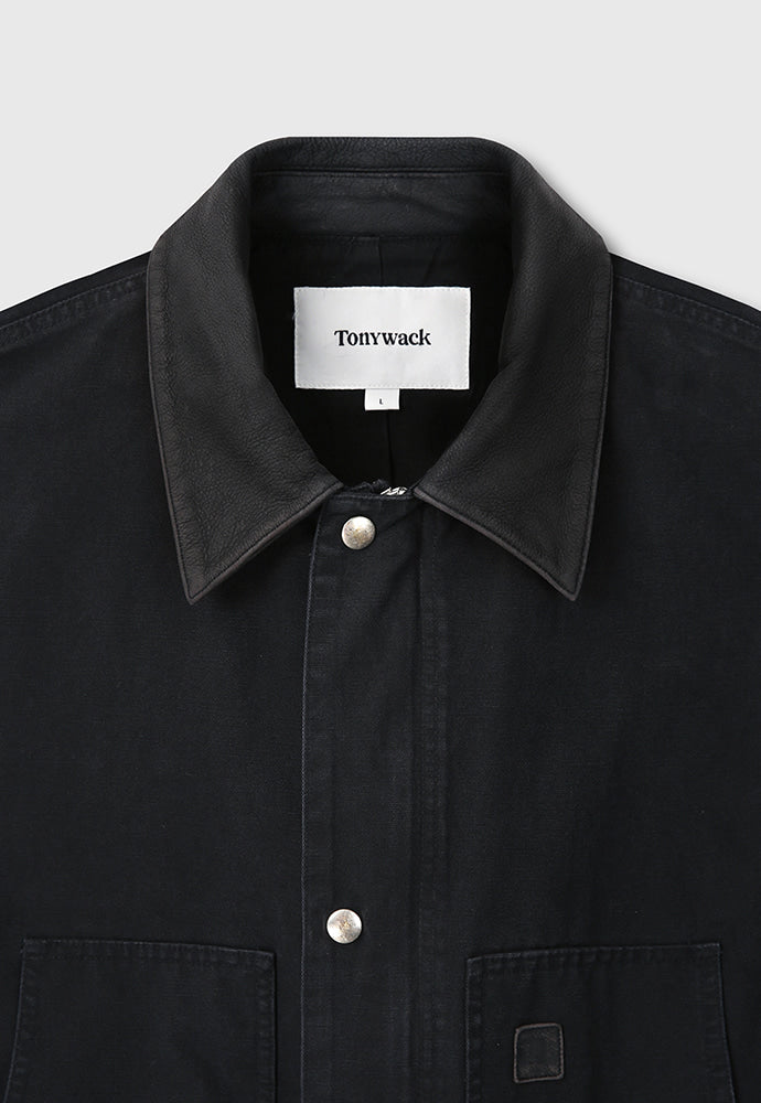 Tonywack - Leather Collar Garment-Washed Chore Jacket (Faded Black) product image 9 | TRAB K-Fashion Australia