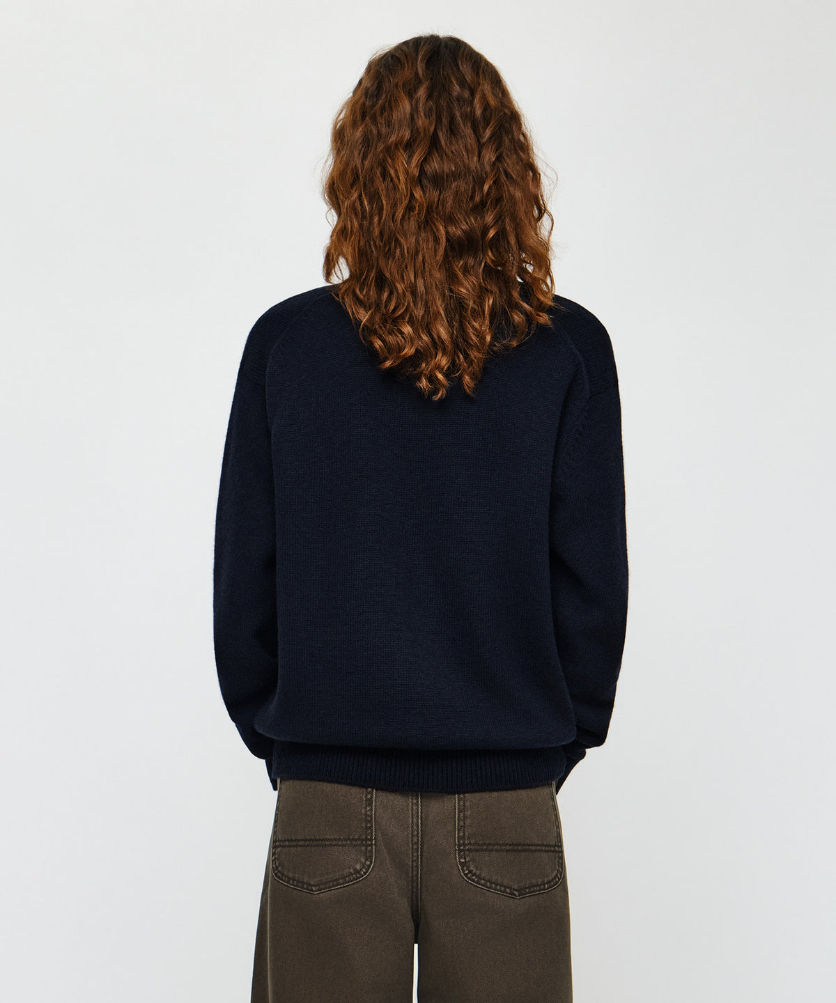 Marithe & Francois Girbaud - Small Classic Logo Oversized V-neck Knit Pullover (Dark Navy) product image 3 | TRAB K-Fashion Australia