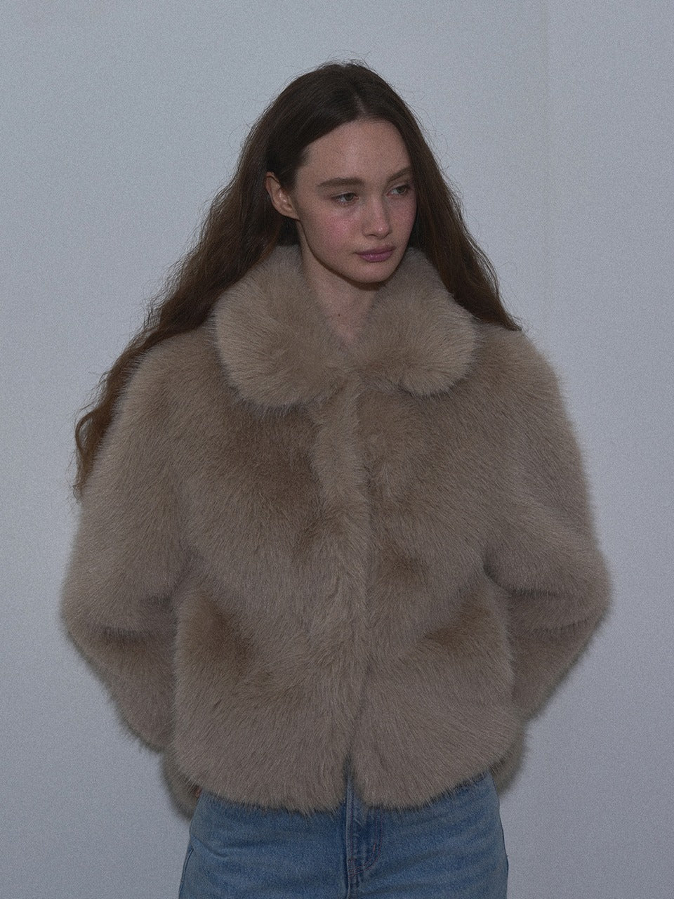 Margarin Fingers - Two-Way Collar Fur Jacket (Dark Beige) product image 1 | TRAB K-Fashion Australia