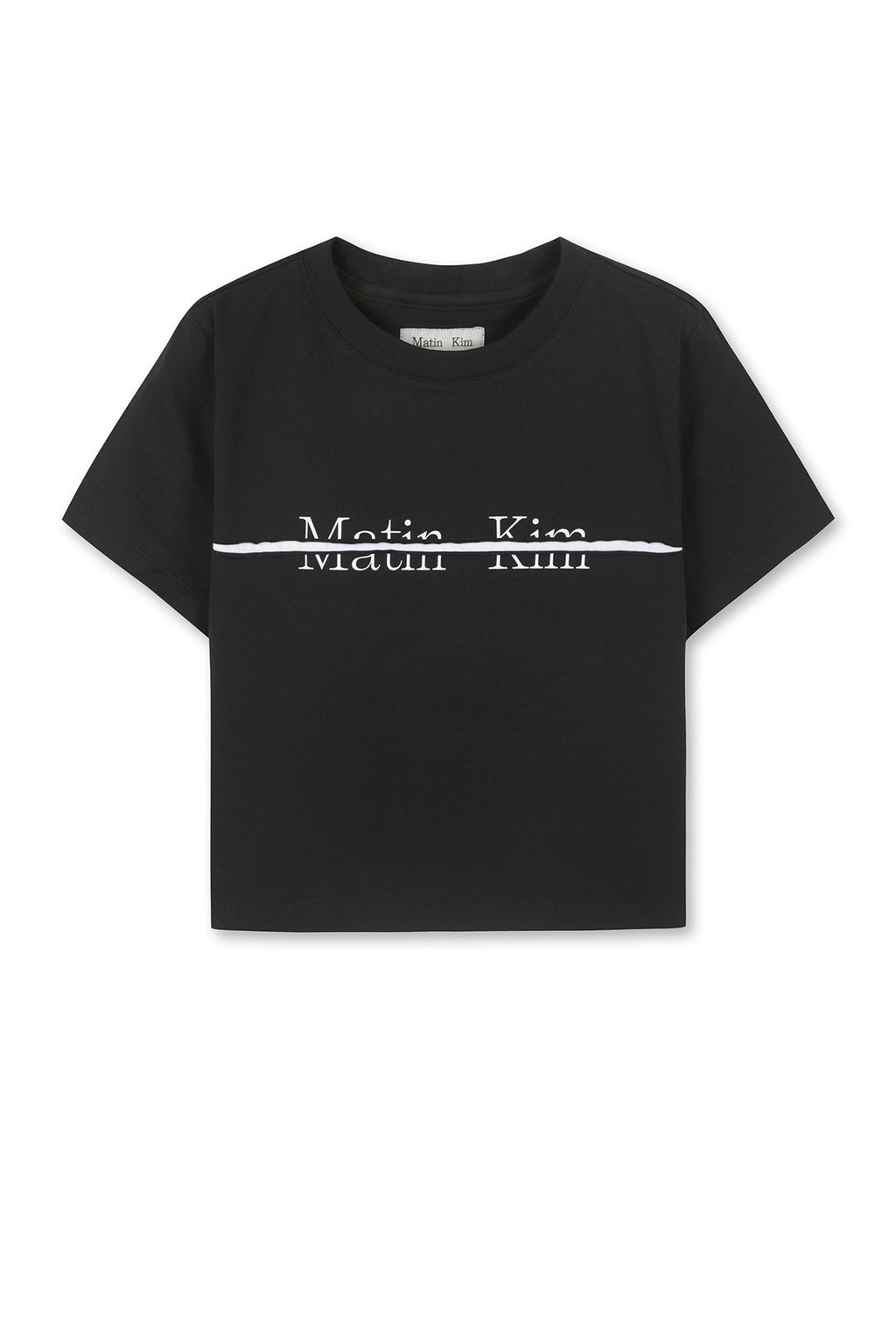 Matin Kim - [Pre-Order – Ships June 24] Matin Kim Logo Cutted Crop Top (Black) product image 1 | TRAB K-Fashion Australia