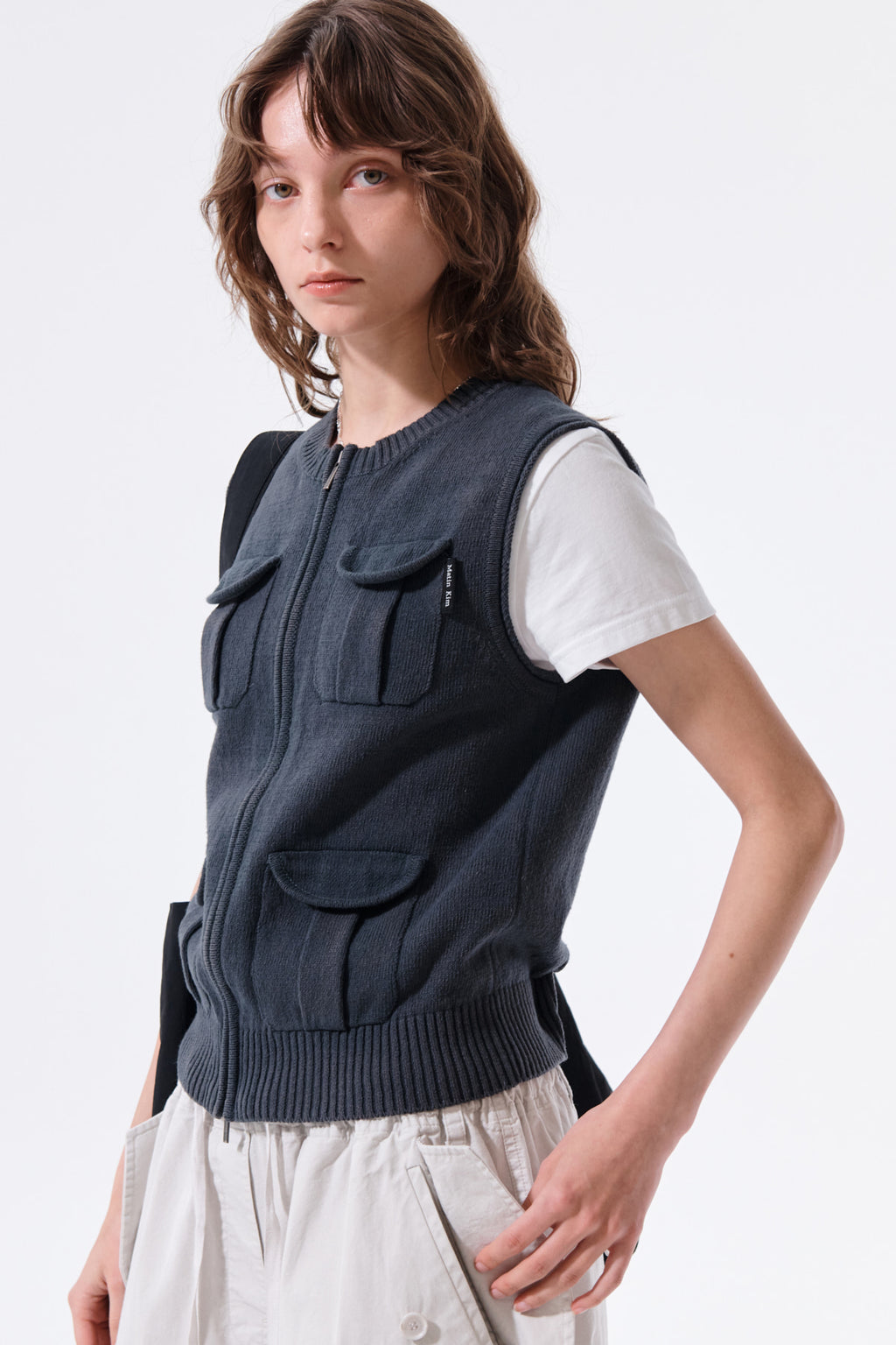 Matin Kim - Pocket Washed Knit Vest (Charcoal) product image 11 | TRAB K-Fashion Australia