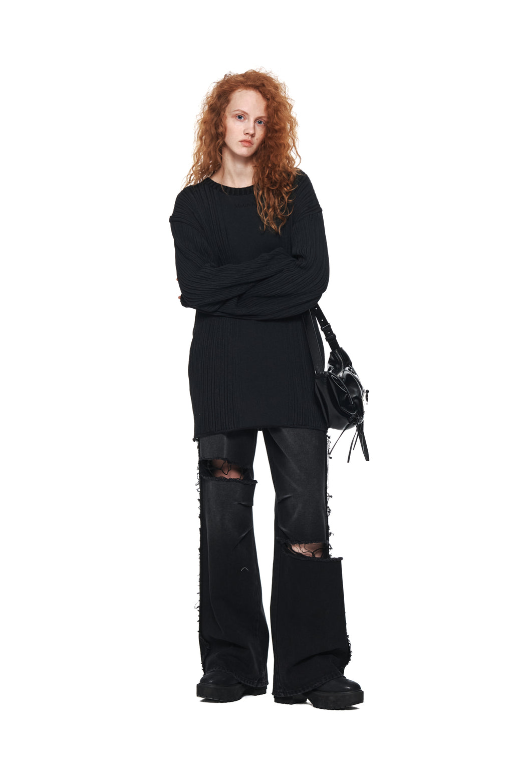 Matin Kim - Stripe Printed Knit Pullover (Charcoal) product image 9 | TRAB K-Fashion Australia