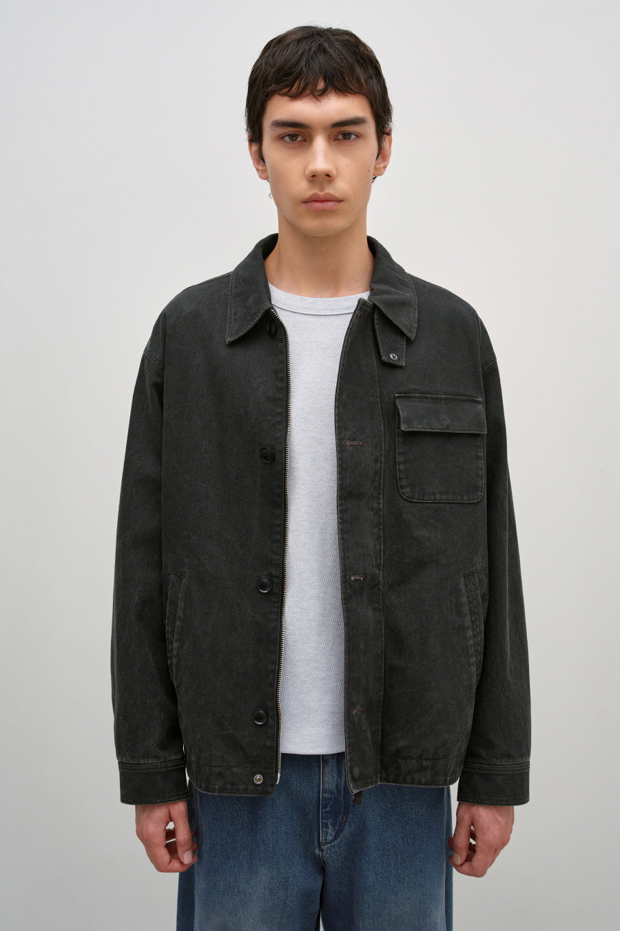 Insilence - Vintage Washed Deck Jacket v2 (Dark Grey) product image 3 | TRAB K-Fashion Australia