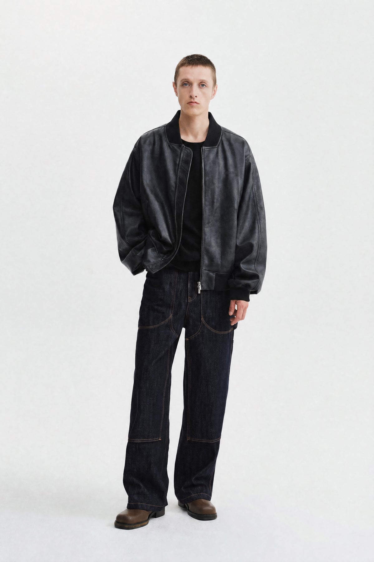 Matin Kim - Faux Leather Rib Collar Blouson (Black) product image 11 | TRAB K-Fashion Australia