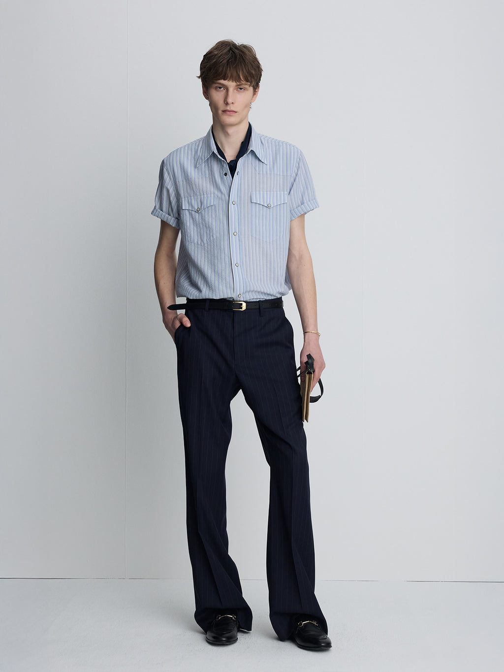 Tonywack - Striped Cotton Blend Western Shirt (Sky Blue) product image 2 | TRAB K-Fashion Australia