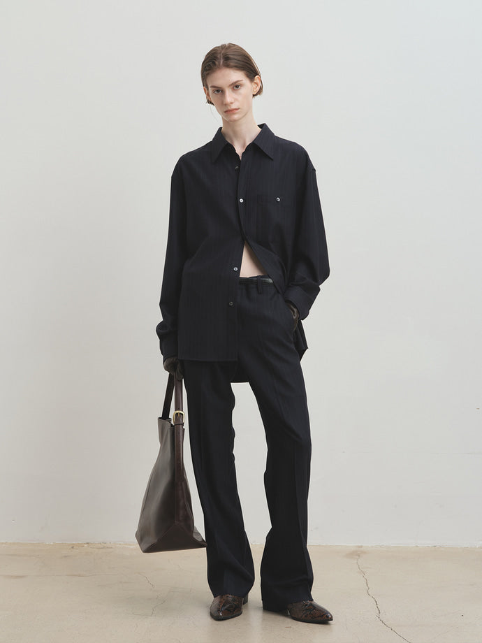 Tonywack - Wool Striped Relaxed Shirt (Navy Pinstripe) product image 4 | TRAB K-Fashion Australia