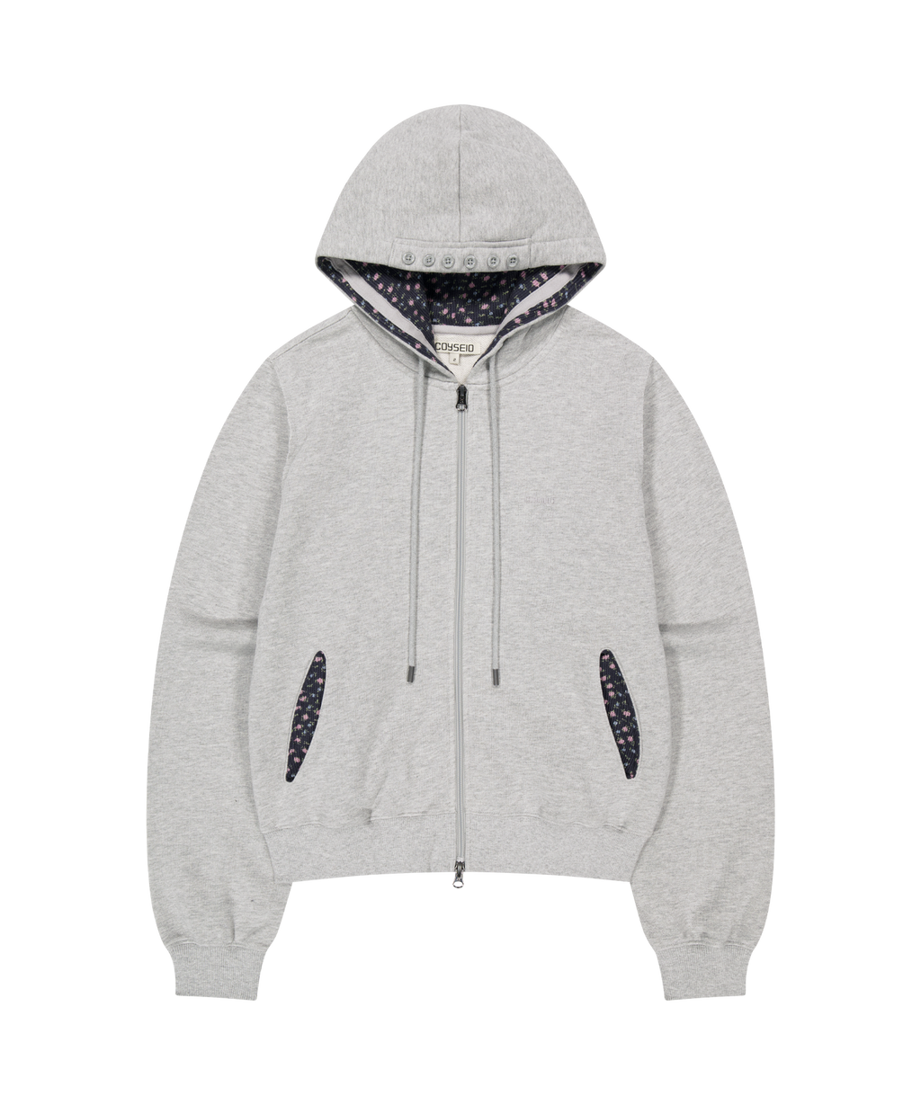 Coyseio - Flower Point Zip-Up Hoodie (Melange Grey) product image 1 | TRAB K-Fashion Australia