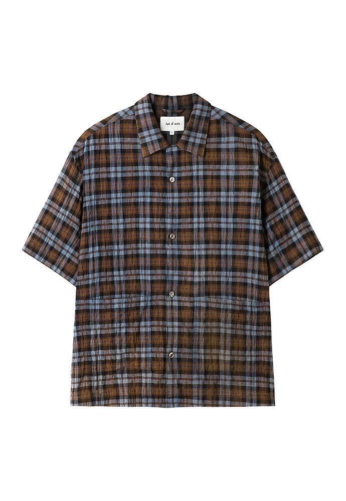Art if acts - Check Two Pocket Half Shirt (Blue/Brown) product image 9 | TRAB K-Fashion Australia