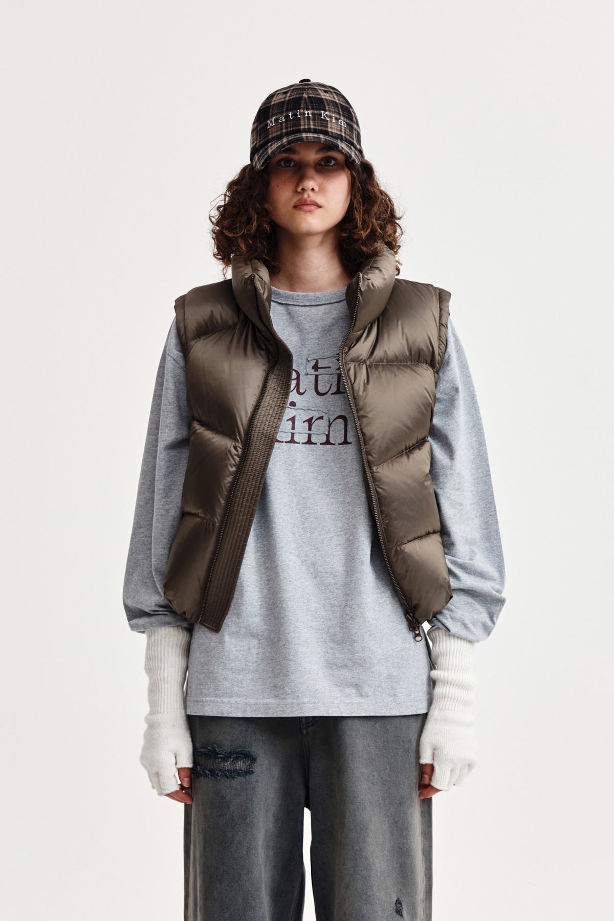 Matin Kim - Unbalance Quilted Down Vest (Khaki Brown) product image 5 | TRAB K-Fashion Australia