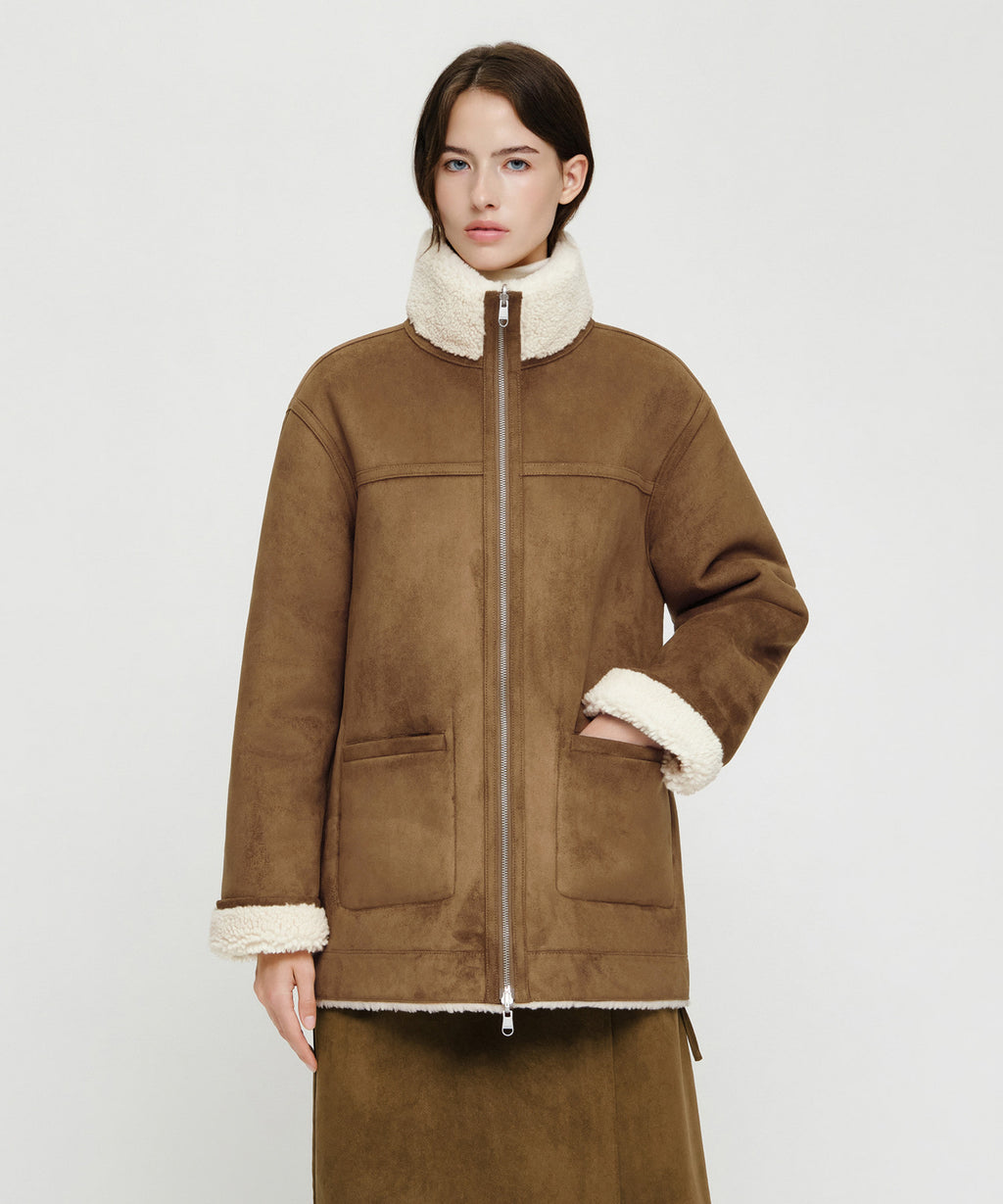 Marithe & Francois Girbaud - Reversible Faux Shearling Jacket (Light Brown) product image 2 | TRAB K-Fashion Australia