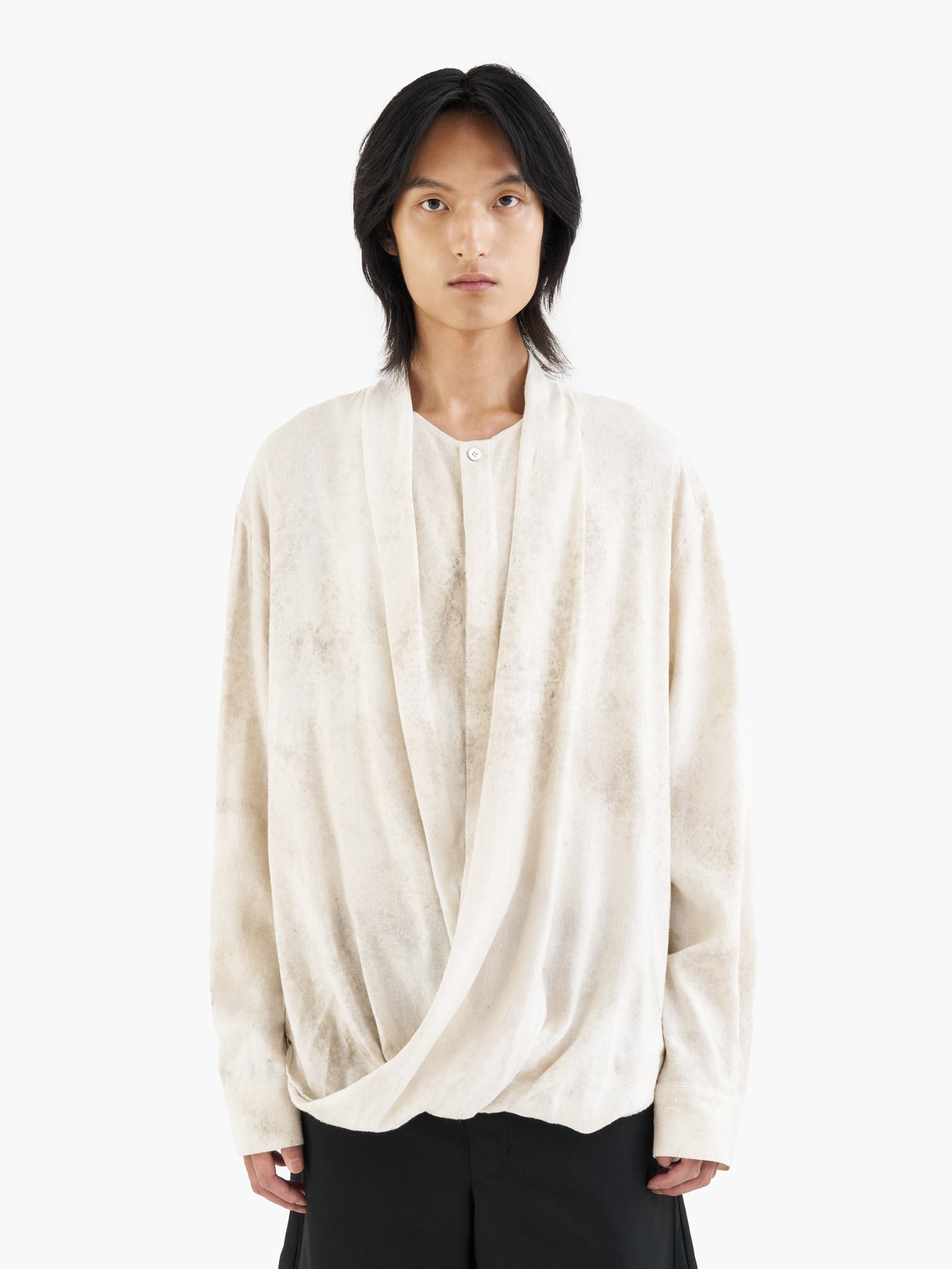 Jiyong Kim - Bio Draped Shirt (Bio-Processed Off-White) product image 2 | TRAB K-Fashion Australia