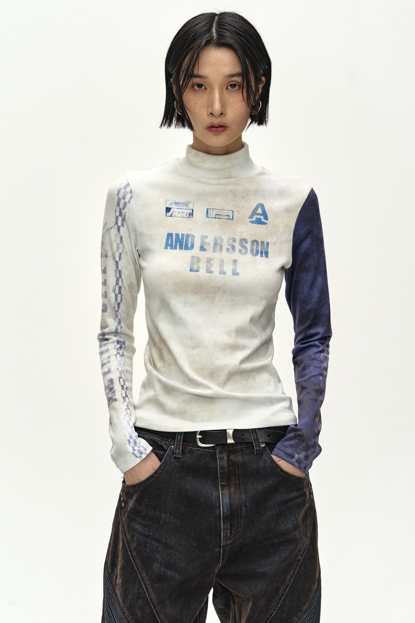 Andersson Bell - Racing Graphic Color-Block High-Neck Top (ivory/navy) (Ivory/Navy) product image 1 | TRAB K-Fashion Australia